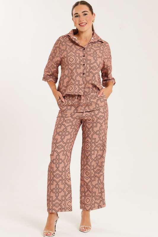 Leah Abstract Print Ladies 2 Piece Shirt and Trouser Co-Ord Set