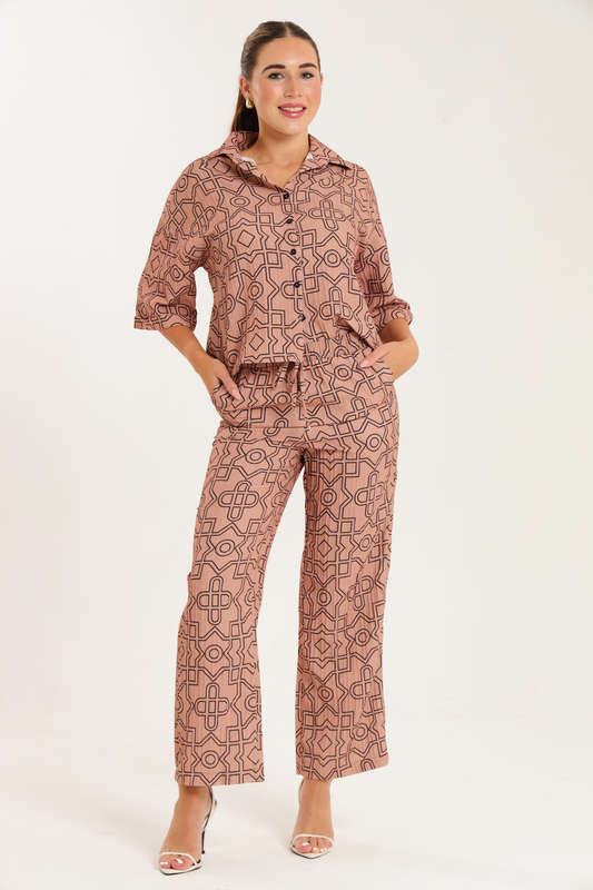 Leah Abstract Print Ladies 2 Piece Shirt and Trouser Co-Ord Set