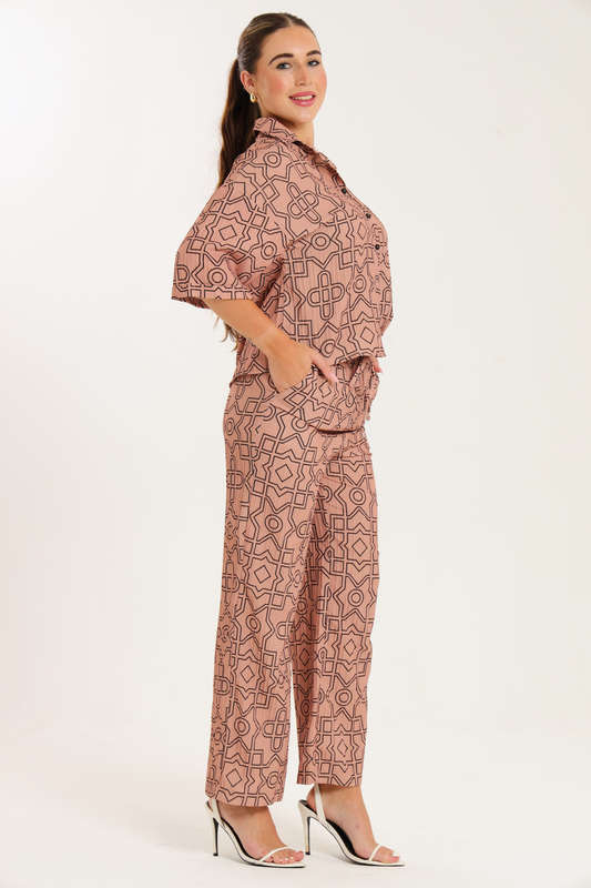 Leah Abstract Print Ladies 2 Piece Shirt and Trouser Co-Ord Set