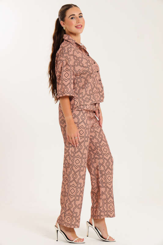 Leah Abstract Print Ladies 2 Piece Shirt and Trouser Co-Ord Set