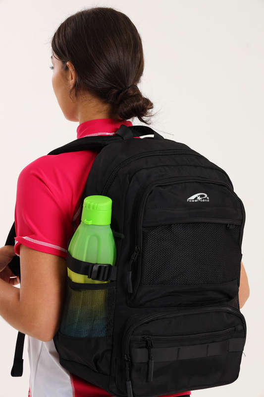 Powerland Laptop Backpack Black School Bag With Multiple Compartments &amp; Free Water Bottle