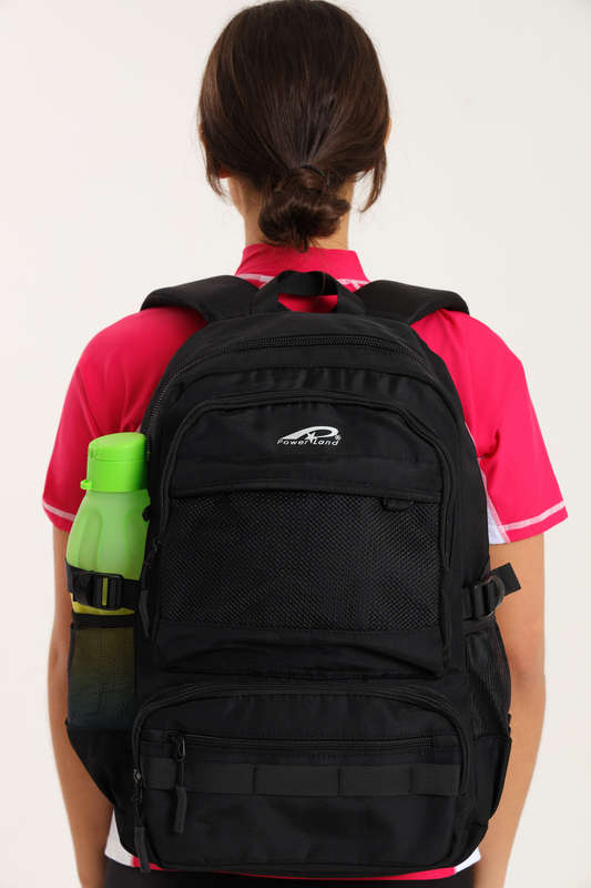 Powerland Laptop Backpack Black School Bag With Multiple Compartments &amp; Free Water Bottle