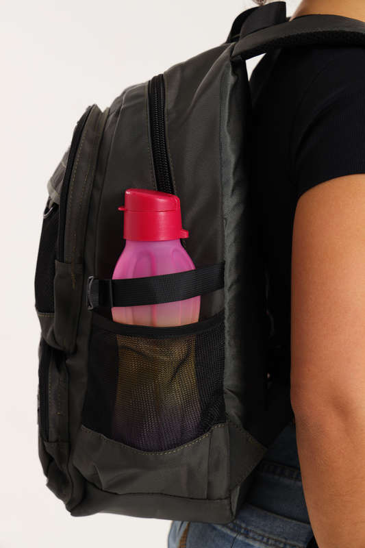 Powerland Laptop Backpack Grey School Bag With Multiple Compartments &amp; Free Water Bottle