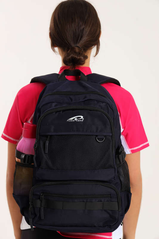 Powerland Laptop Backpack Navy Blue School Bag With Multiple Compartments &amp; Free Water Bottle