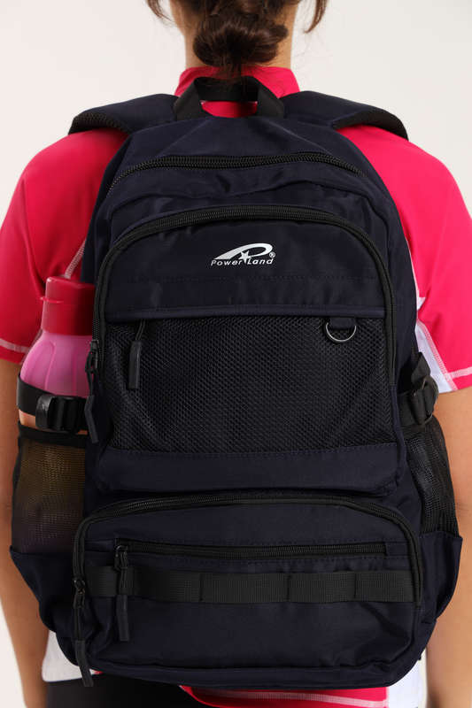 Powerland Laptop Backpack Navy Blue School Bag With Multiple Compartments &amp; Free Water Bottle
