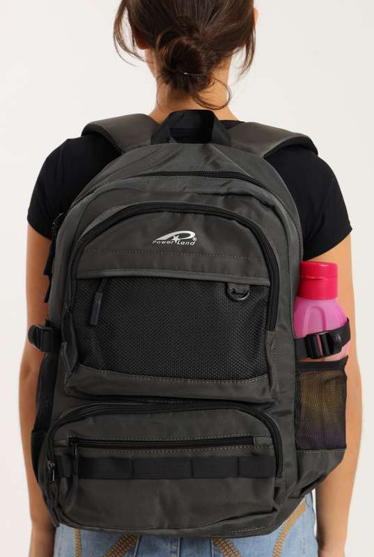 Powerland Laptop Backpack Grey School Bag With Multiple Compartments &amp; Free Water Bottle