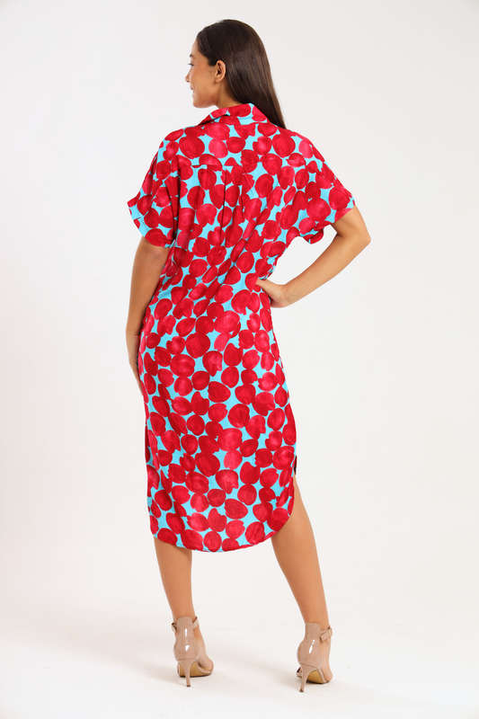 Sammie Printed Oversized Button Down Shirt Dress With Pockets