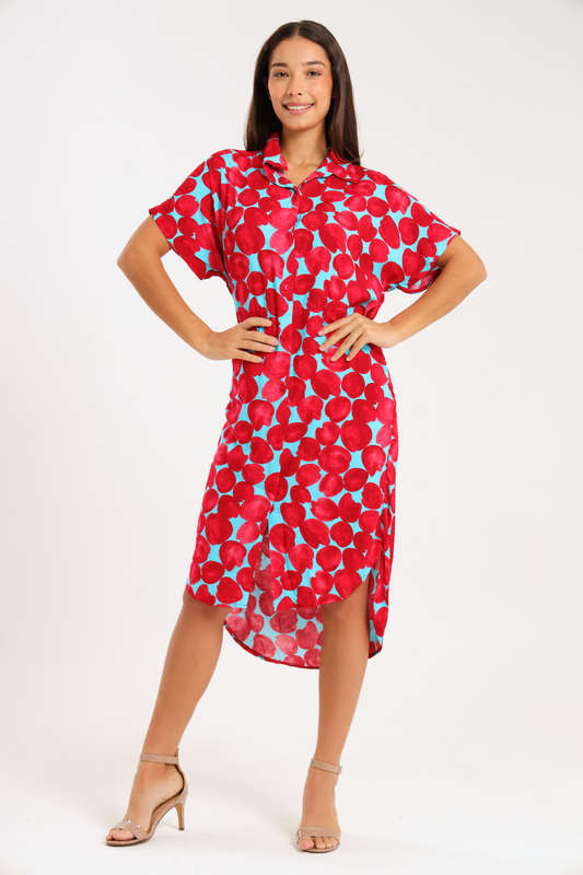 Sammie Printed Oversized Button Down Shirt Dress With Pockets