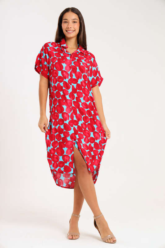 Sammie Printed Oversized Button Down Shirt Dress With Pockets