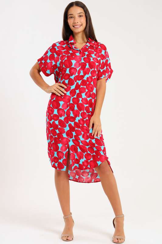 Sammie Printed Oversized Button Down Shirt Dress With Pockets