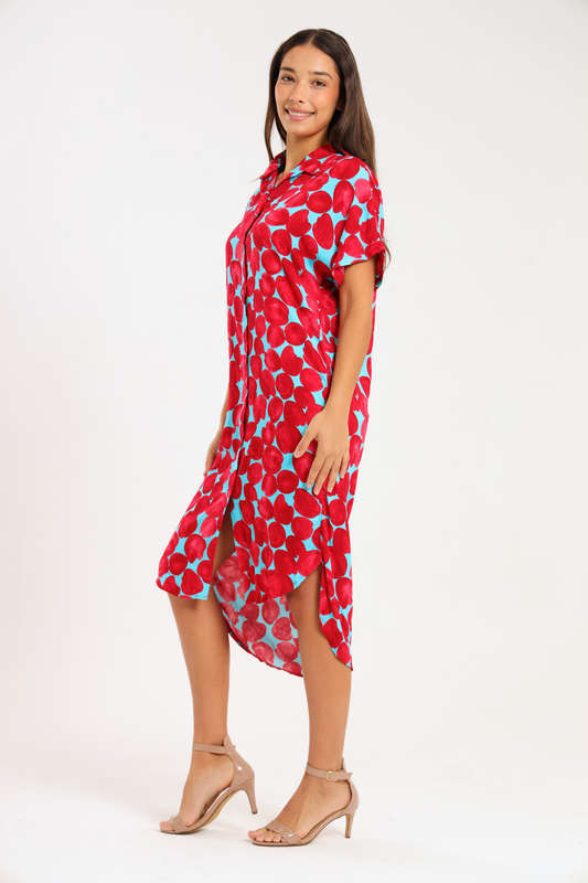Sammie Printed Oversized Button Down Shirt Dress With Pockets