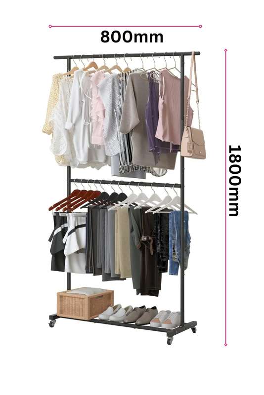 Senza® Garment Double Rack For Hanging Clothes With Bottom Shelf 1800mm X 800mm