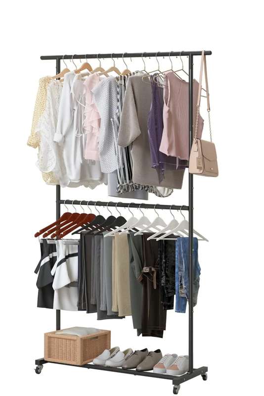 Senza® Garment Double Rack For Hanging Clothes With Bottom Shelf 1800mm X 800mm