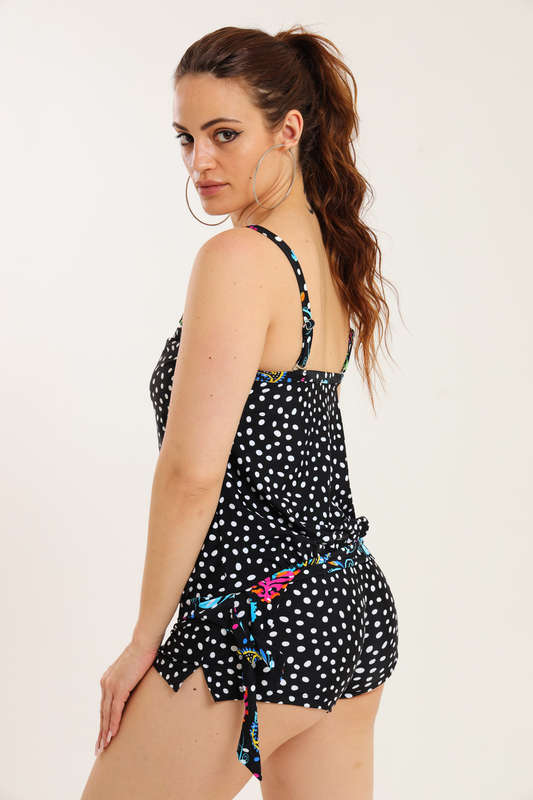 Senza® Ladies Printed Swimwear Strappy Blouson Tankini Set with Boy Shorts