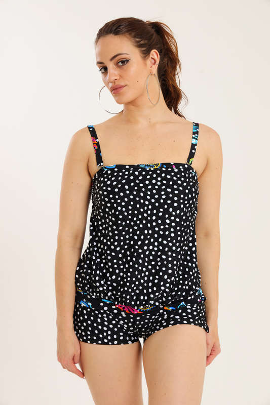 Senza® Ladies Printed Swimwear Strappy Blouson Tankini Set with Boy Shorts