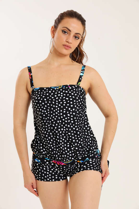 Senza® Ladies Printed Swimwear Strappy Blouson Tankini Set with Boy Shorts