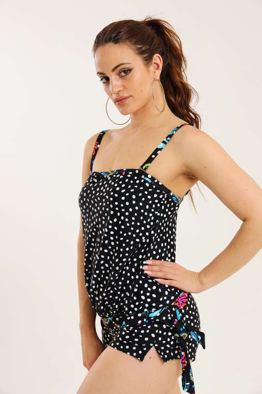 Senza® Ladies Printed Swimwear Strappy Blouson Tankini Set with Boy Shorts