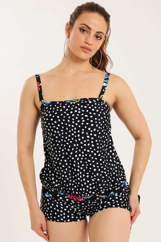 Senza® Ladies Printed Swimwear Strappy Blouson Tankini Set with Boy Shorts
