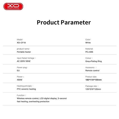 XO CF18 Portable Fan Heater 400W