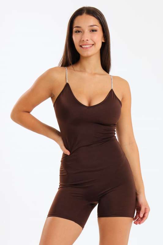 Boom Luxury Strappy SculptKnit Onesie Bodysuit Crystal Straps
