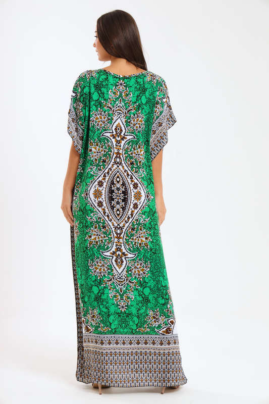 Athena Floral Print Cotton Kaftan Maxi Dress