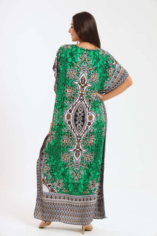 Athena Floral Print Cotton Kaftan Maxi Dress