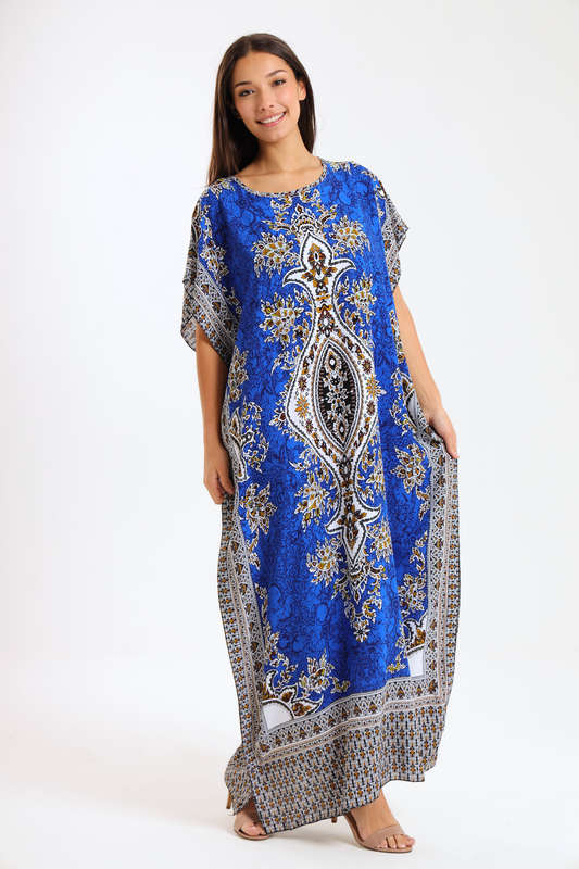 Athena Floral Print Cotton Kaftan Maxi Dress