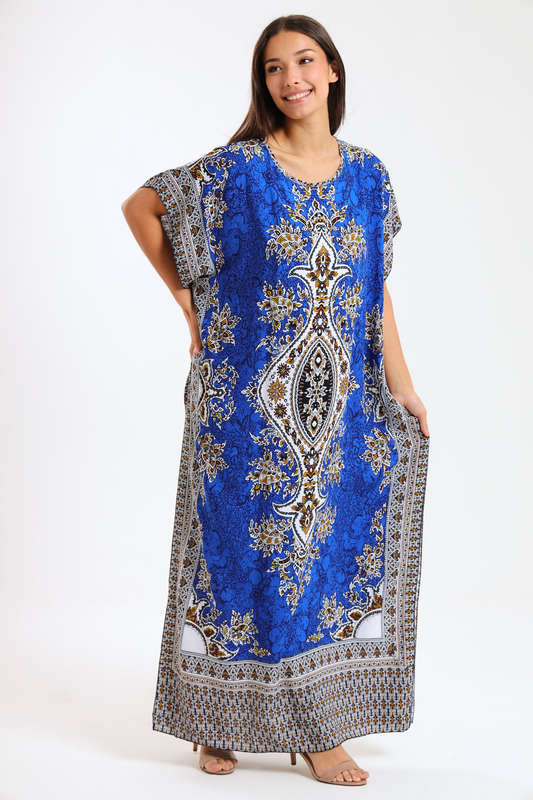 Athena Floral Print Cotton Kaftan Maxi Dress
