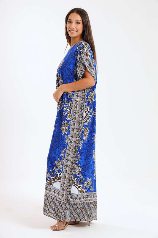 Athena Floral Print Cotton Kaftan Maxi Dress