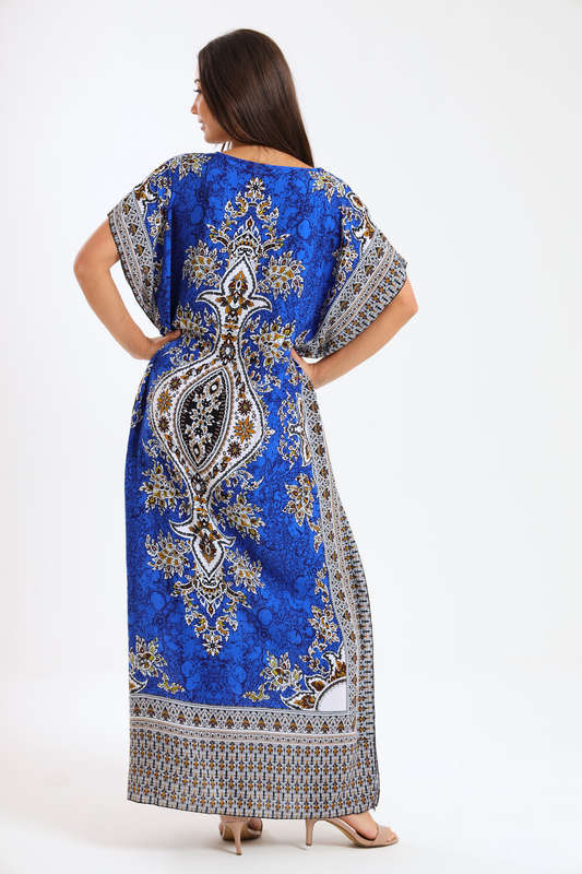 Athena Floral Print Cotton Kaftan Maxi Dress