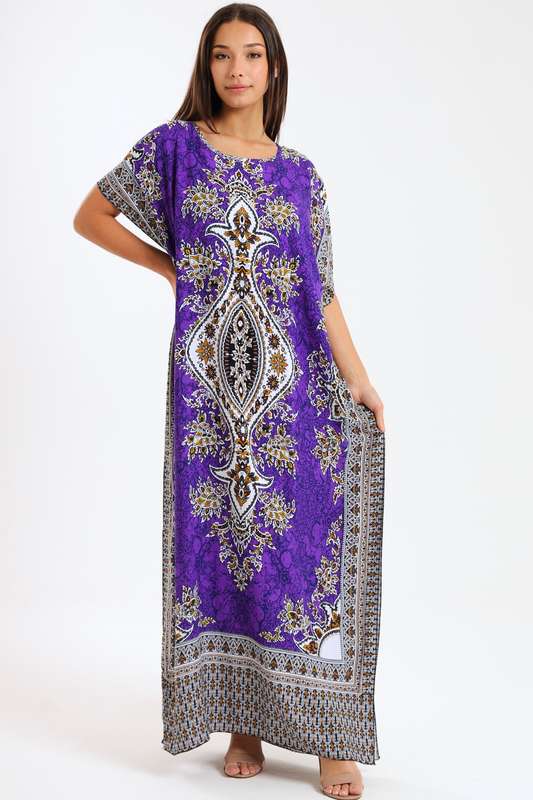 Athena Floral Print Cotton Kaftan Maxi Dress