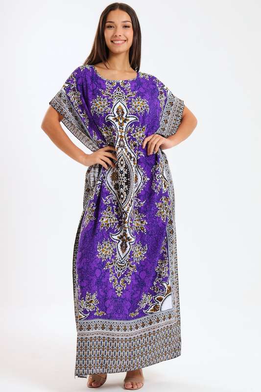 Athena Floral Print Cotton Kaftan Maxi Dress