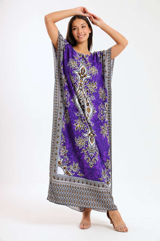 Athena Floral Print Cotton Kaftan Maxi Dress