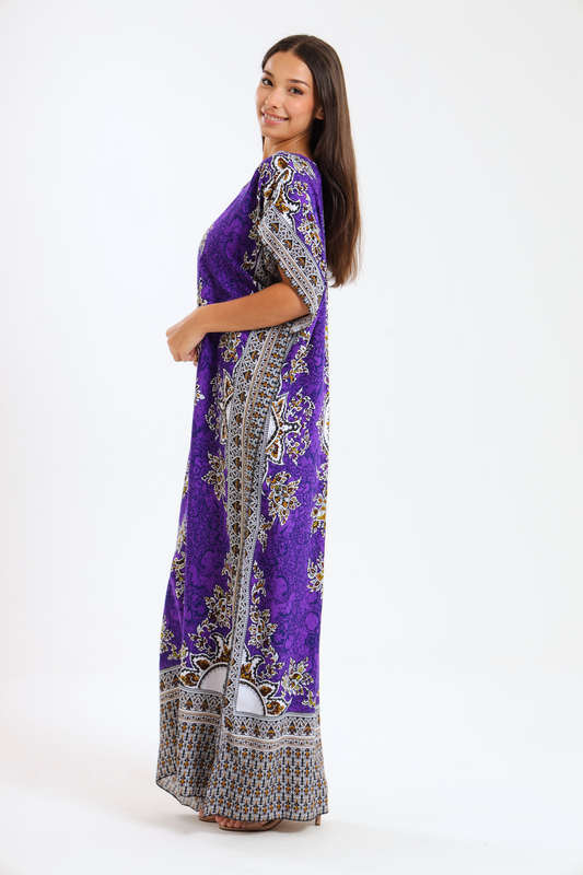 Athena Floral Print Cotton Kaftan Maxi Dress