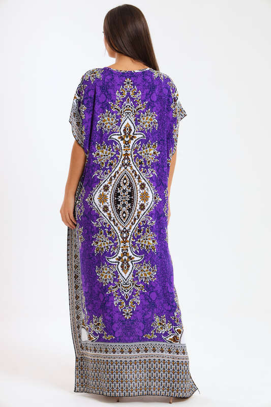 Athena Floral Print Cotton Kaftan Maxi Dress