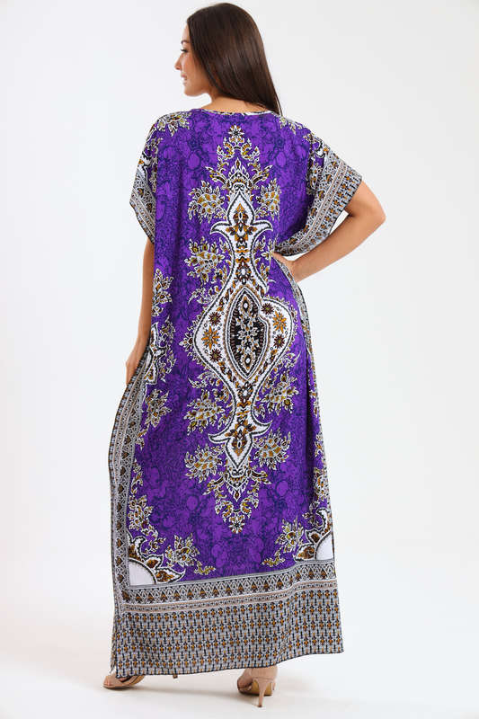 Athena Floral Print Cotton Kaftan Maxi Dress