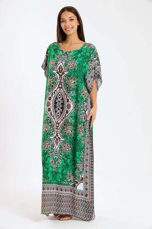 Athena Floral Print Cotton Kaftan Maxi Dress
