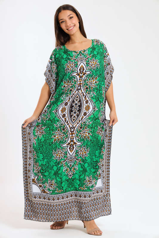 Athena Floral Print Cotton Kaftan Maxi Dress