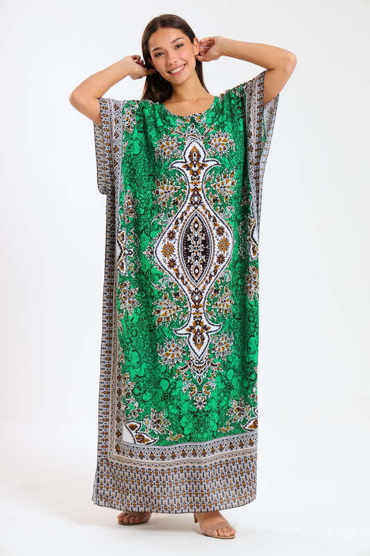 Athena Floral Print Cotton Kaftan Maxi Dress