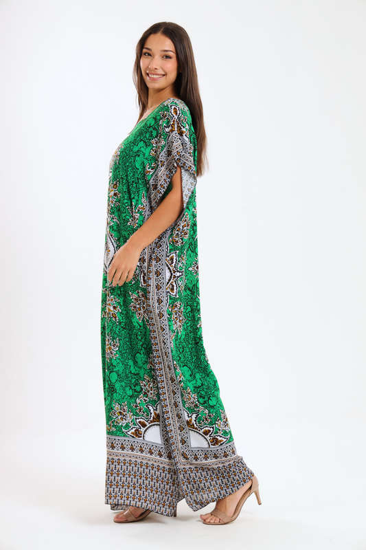 Athena Floral Print Cotton Kaftan Maxi Dress