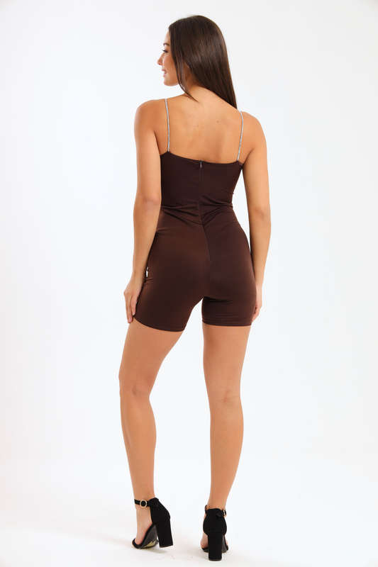 Boom Luxury Strappy SculptKnit Onesie Bodysuit Crystal Straps