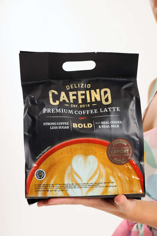 DELIZIO CAFFINO Bold Premium Coffee Latte Strong &amp; Less Sugar, Real Milk &amp; Coffee 540g - ...