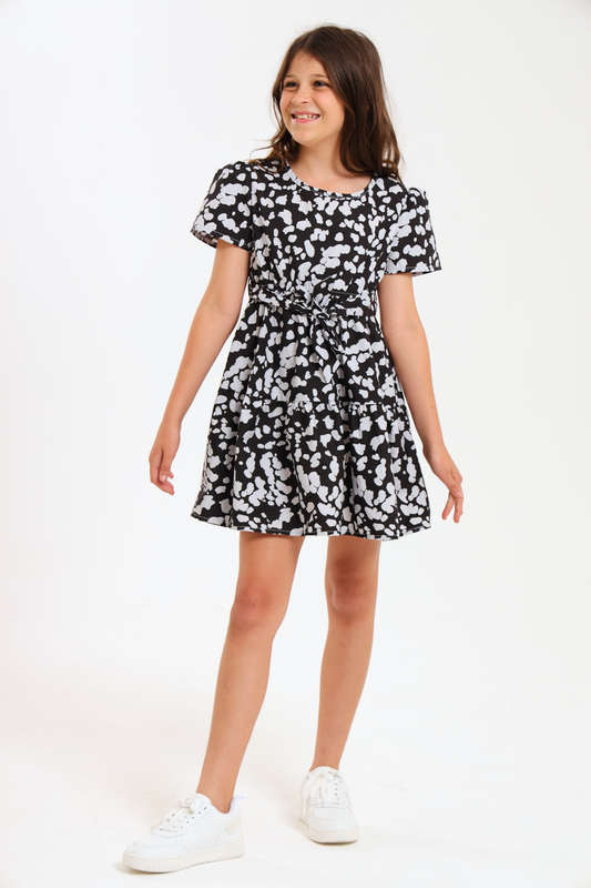 Girls Relaxed Fit Printed Tiered Belted Dress 7 to 14 Years