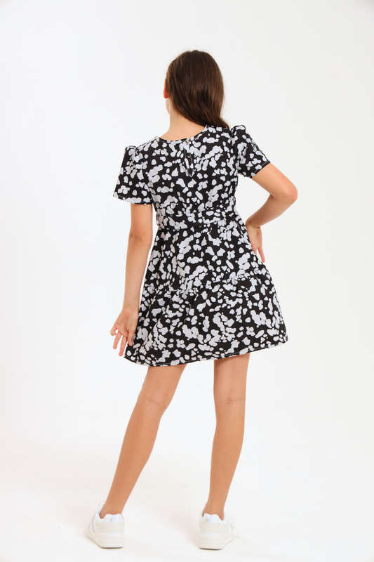 Girls Relaxed Fit Printed Tiered Belted Dress 7 to 14 Years
