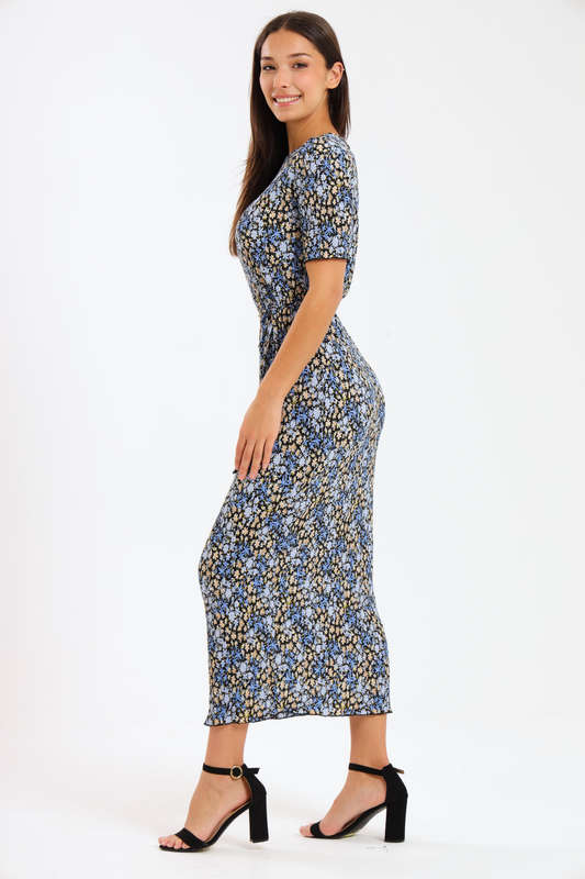 Ladies Blue Bloom Floral Bodycon Dress