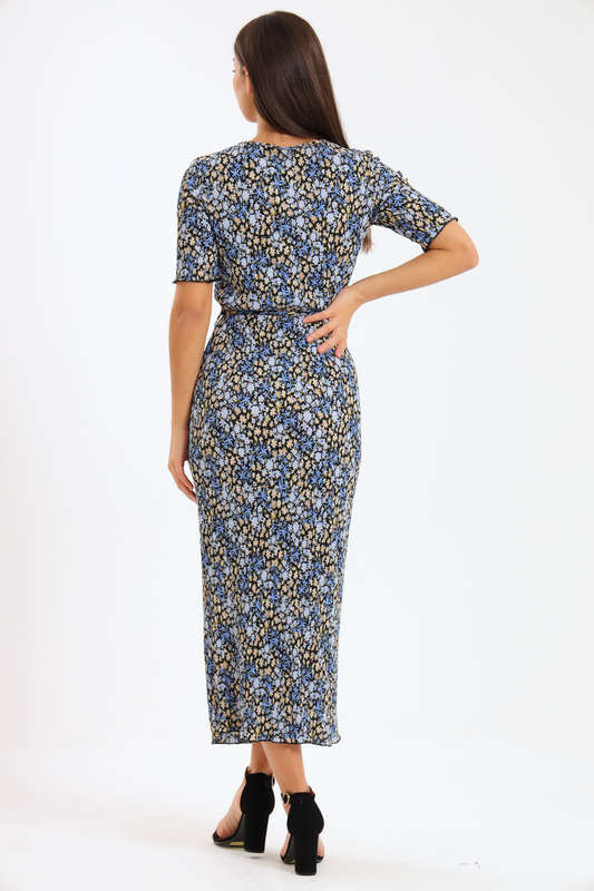 Ladies Blue Bloom Floral Bodycon Dress