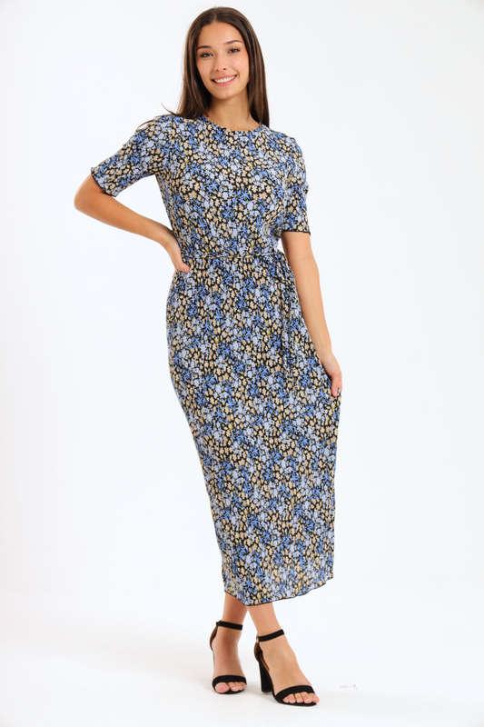 Ladies Blue Bloom Floral Bodycon Dress