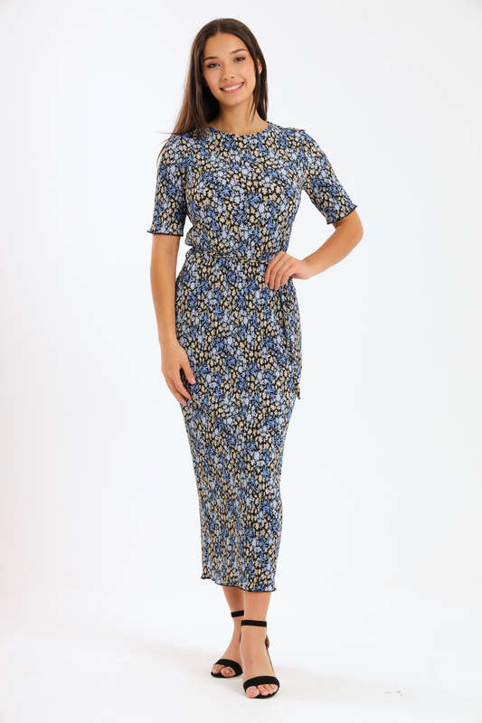 Ladies Blue Bloom Floral Bodycon Dress