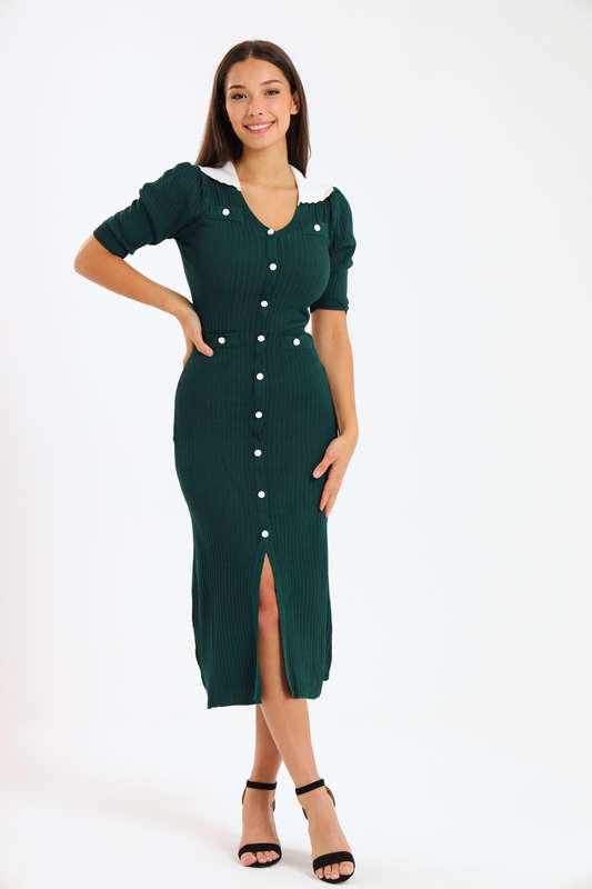 Ladies Classic Button Down Jersey Midi Dress