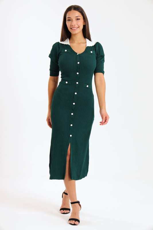 Ladies Classic Button Down Jersey Midi Dress
